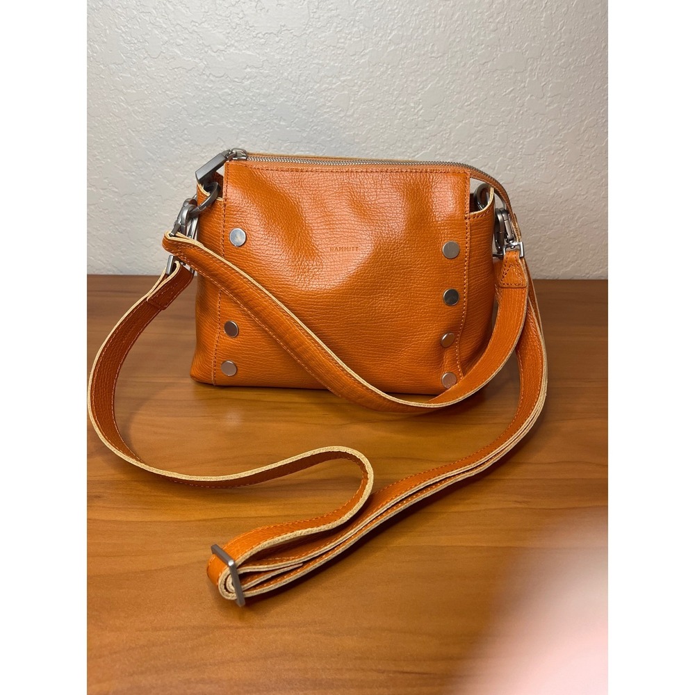 Hammitt VIP Medium Orange Pebbled Leather Crossbody Bag Silver Rivets